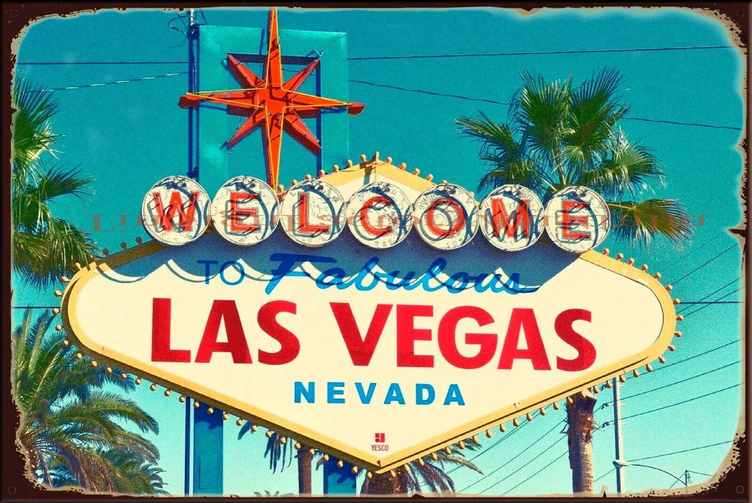 WELCOME TO LAS VEGAS Vintage Retro Rustic Shed Garage Man Cave Metal Sign
