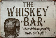 WHISKEY Rustic Look Vintage Tin Metal Sign Man Cave, Shed-Garage and Bar Sign