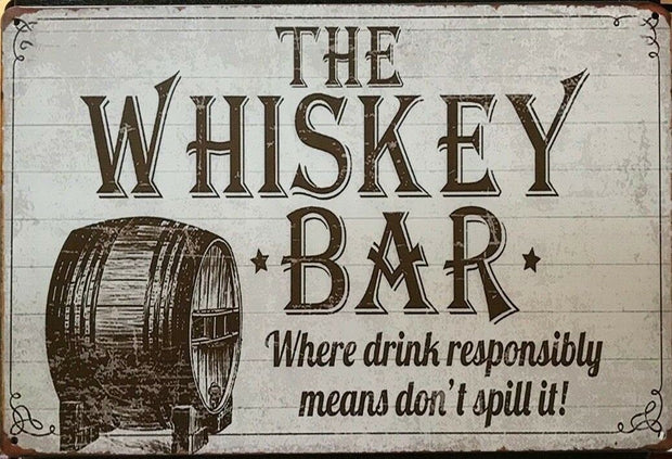 WHISKEY Rustic Look Vintage Tin Metal Sign Man Cave, Shed-Garage and Bar Sign