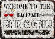 WHITE BACKYARD BAR & GRILL Retro/ Vintage Tin Metal Sign Man Cave, Wall Home Decor, Shed-Garage, and Bar