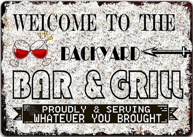 WHITE BACKYARD BAR & GRILL Retro/ Vintage Tin Metal Sign Man Cave, Wall Home Decor, Shed-Garage, and Bar