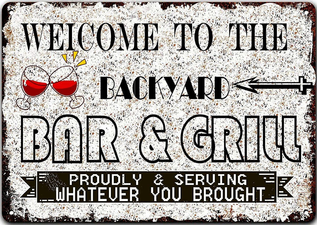 WHITE BACKYARD BAR & GRILL Retro/ Vintage Tin Metal Sign Man Cave, Wall Home Decor, Shed-Garage, and Bar