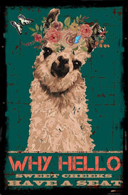 WHY HELLO HAVE A SEAT-ALPACA Funny Bathroom Retro/ Vintage Wall Poster Home Office Workplace Restaurant Farmhouse Toilet Tin Metal Sign