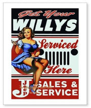WILLY'S SALES & SERVICES Retro Rustic Look Vintage Tin Metal Sign Man Cave, Shed-Garage, and Bar
