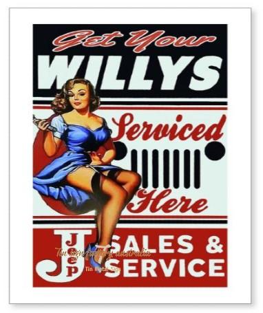 WILLY'S SALES & SERVICES Retro Rustic Look Vintage Tin Metal Sign Man Cave, Shed-Garage, and Bar