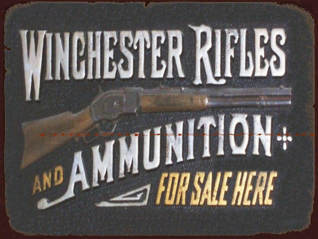 WINCHESTER RIFLES & AMMUNITION Rustic Look Vintage Tin Metal Sign Man Cave, Shed-Garage & Bar Sign