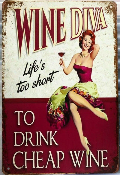 WINE DIVA Garage Rustic Look Vintage Tin Signs Man Cave, Shed and Bar SIGN