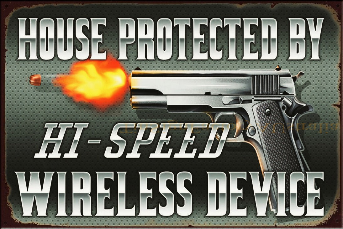WIRELESS PROTECTION DEVICE Vintage Retro Rustic Garage Wall Man Cave Metal Sign