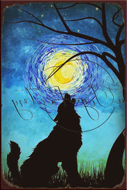 WOLF IN STARRY NIGHT Retro/ Vintage Tin Metal Sign Man Cave, Wall Home Décor, Shed-Garage, and Bar