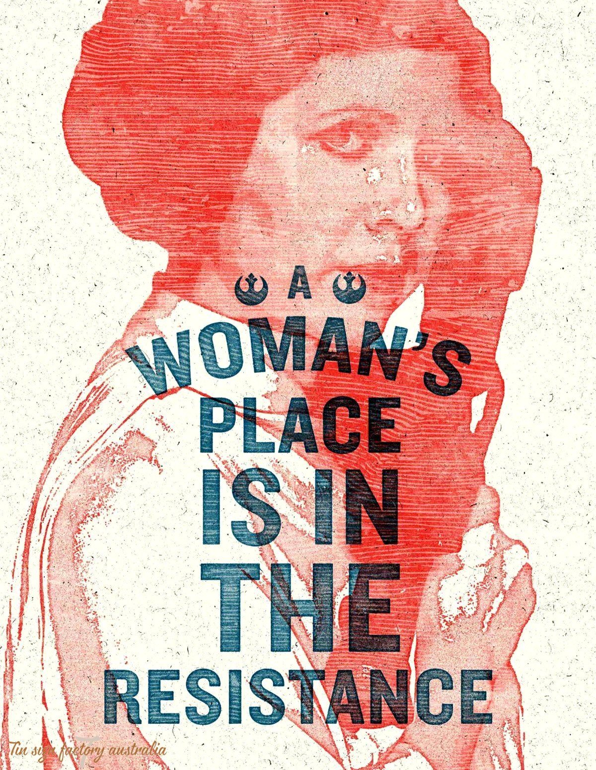 WOMAN'S PLACE IS IN THE RESISTANCE WOMAN'S PLACE IS IN THE RESISTANCE Retro/Vintage Metal Plaque Sign Style Man Cave Garage