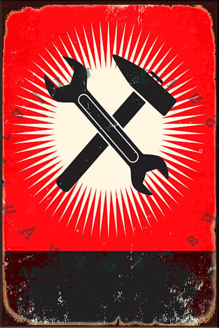 WRENCH & HAMMER Rustic Look Vintage Shed-Garage and Bar Man Cave Tin Metal Sign