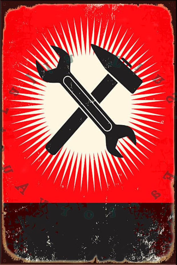 WRENCH & HAMMER Rustic Look Vintage Shed-Garage and Bar Man Cave Tin Metal Sign