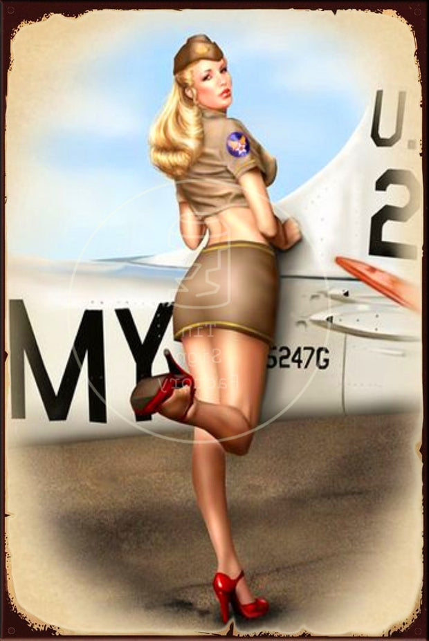 WWII-AIRFORCE-PINUP Rustic Look Vintage Shed-Garage and Bar Man Cave Tin Metal Sign