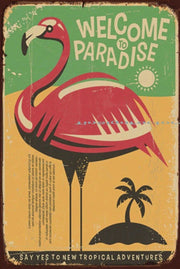 WELCOME TO PARADISE Rustic Retro/Vintage Home Garage Wall Café Resto or Bar Tin Metal Sign