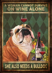 WOMAN CAN'T SURVIVE ON WINE ALONE Tin Metal Sign Man Cave, Shed-Garage & Bar Sign