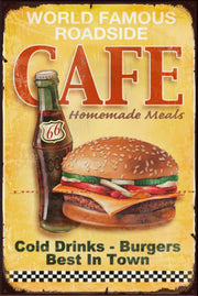 WORLD FAMOUS ROADSIDE CAFE Vintage Retro Rustic Garage Man Cave Metal Sign