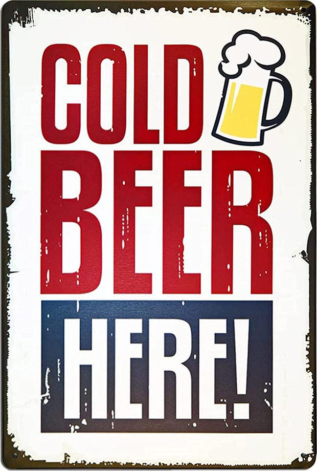 YOMIA Cold Beer Here Vintage Retro Rustic Metal Tin Sign Pub Wall Deor Art 12x8 Inches