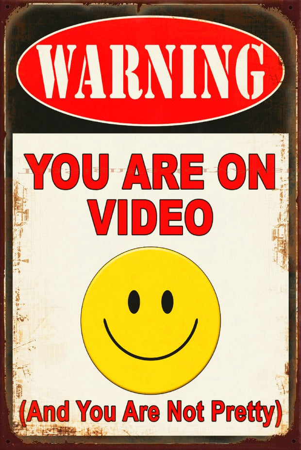 WARNING-YOU ARE ON VIDEO Vintage Retro Rustic Garage Wall Man Cave Metal Sign