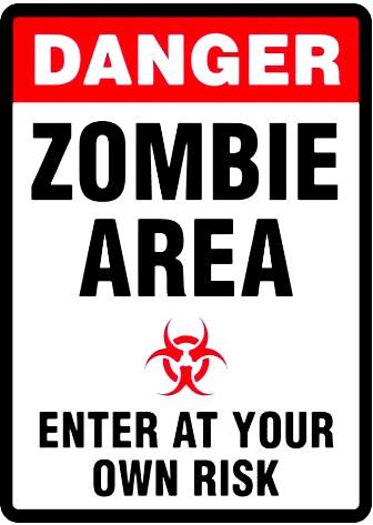 WARNING ZOMBIE AREA Retro/ Vintage Tin Metal Sign Man Cave, Wall Home Decor, Shed-Garage, and Bar