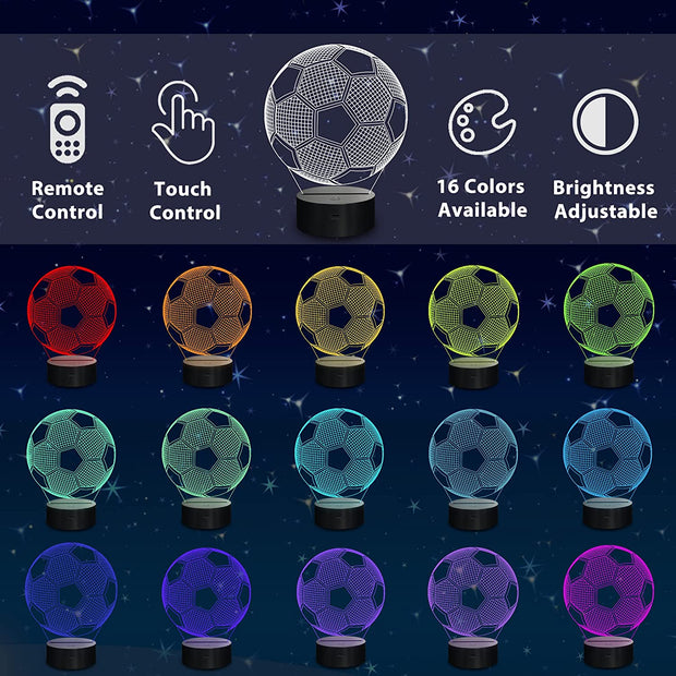 Soccer Night Lights for Kids, 3D Illusion Football Lights 16 LED Remote Color Changing Touch Table Desk Lamps Decor, Birthday Xmas Gifts Sports Theme Fans