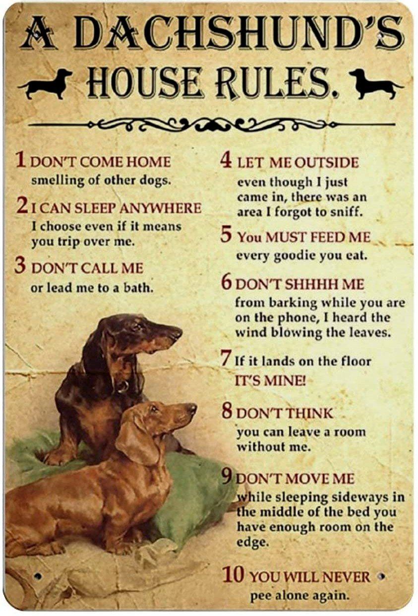 A DACHSHUNDS HOUSE RULES Retro/ Vintage Tin Metal Sign Man Cave, Wall Home Decor, Shed-Garage, and Bar