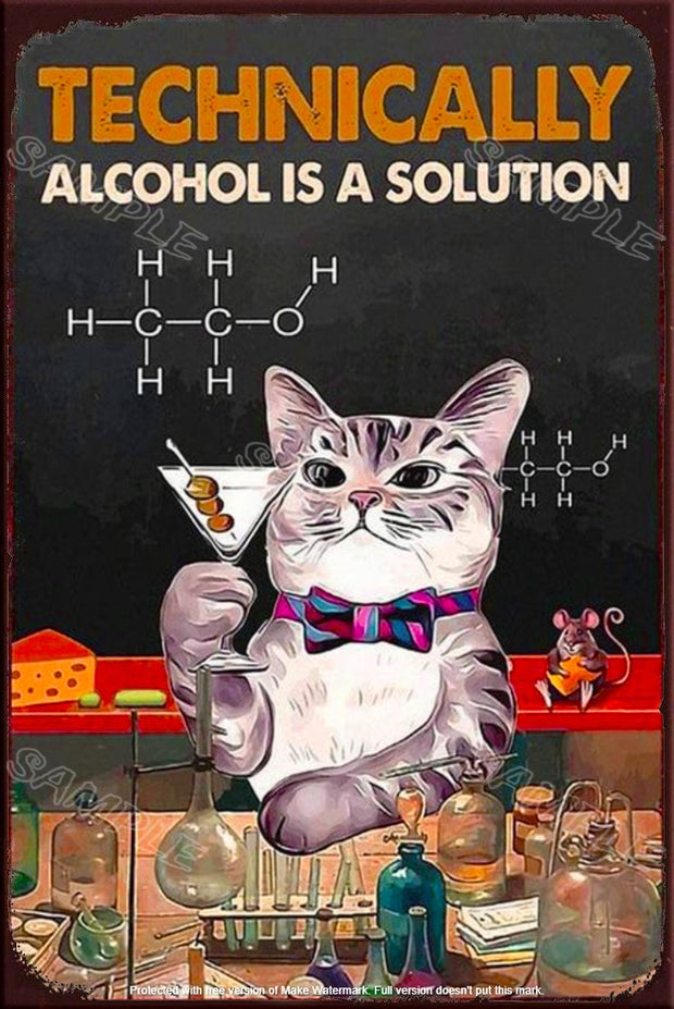 ALCOHOL SOLUTION Retro/ Vintage Tin Metal Sign Man Cave, Wall Home Décor, Shed-Garage, and Bar