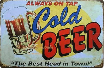 TAP COLD BEER Rustic Look Vintage Tin Metal Sign Man Cave, Shed-Garage and Bar