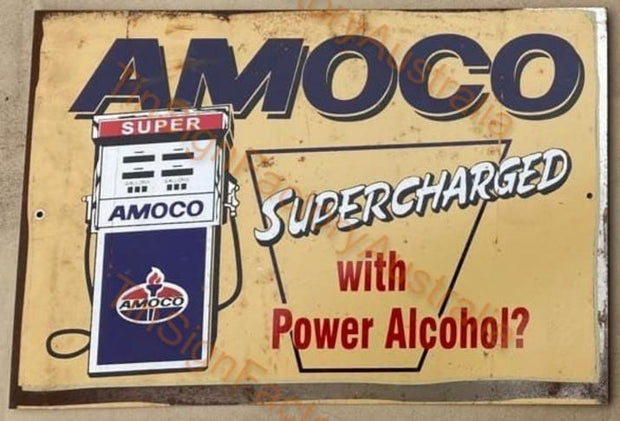 AMOCO SUPERCHARGED 20x30 CM Sign | Screen Printed By AUSTRALIAN COMPANY