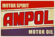 MOTOR SPIRIT AMPOL OIL Rustic Look Vintage Tin Metal Sign Man Cave, Shed-Garage, and Bar