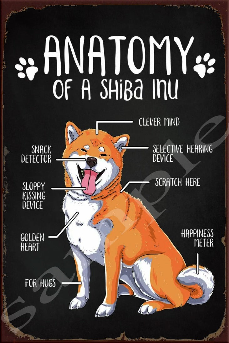 ANATOMY OF A SHIBA INU Retro/ Vintage Wall Home Décor, Shed-Garage and Bar Tin Metal Sign