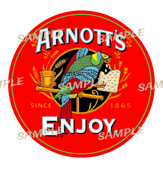 ARNOTT'S Retro/ Vintage Round Metal Sign Man Cave, Wall Home Décor, Shed-Garage, and Bar