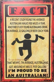 AUSTRALIAN FACT Rustic Look Vintage Tin Metal Sign Man Cave, Shed-Garage and Bar