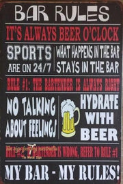 MY BAR- MY RULES Rustic Look Vintage Tin Metal Sign Man Cave, Shed-Garage and Bar