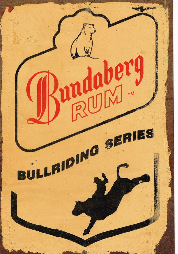 Bundy  Rum  Bull rider metal sign 20 x 30 cm free post - TinSignFactoryAustralia