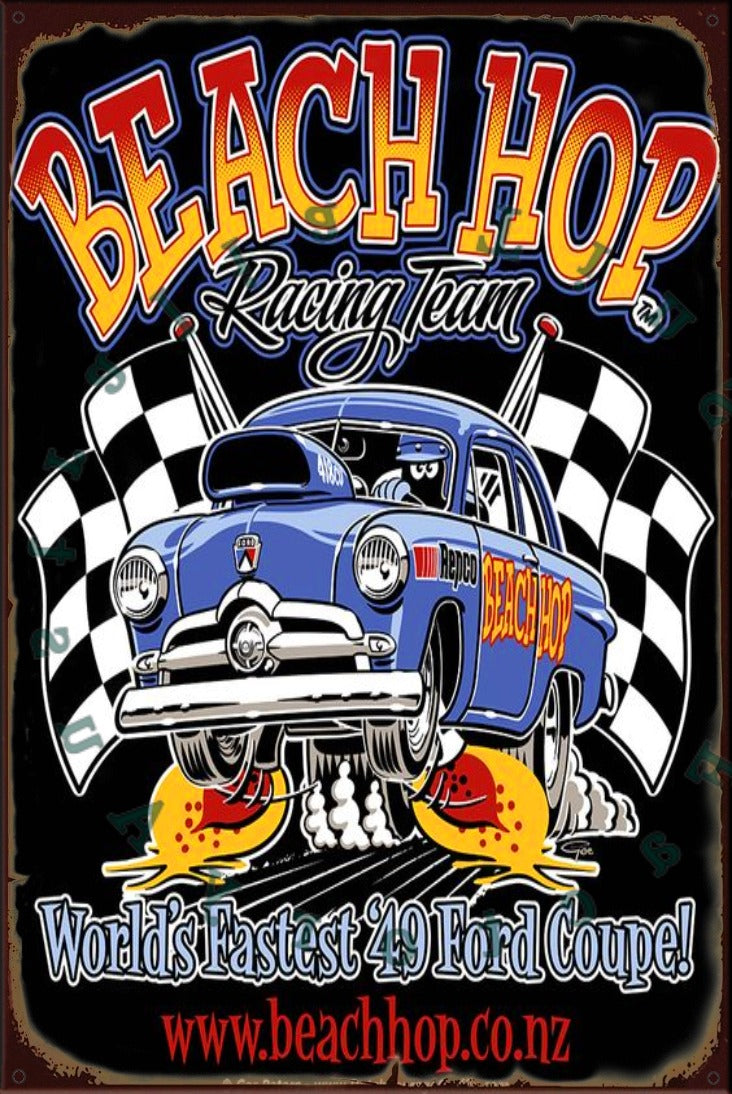 BEACH HOP Rustic Look Vintage Shed-Garage and Bar Man Cave Tin Metal Sign