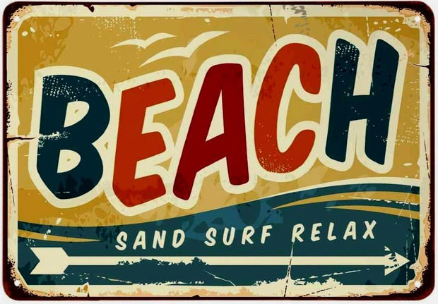 BEACH SAND SURF RELAX Retro/ Vintage Tin Metal Sign Man Cave, Wall Home Decor, Shed-Garage, and Bar