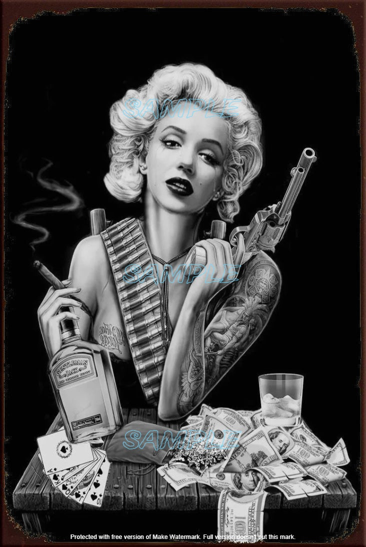 BEAUTY WITH A WEAPON Retro/ Vintage Tin Metal Sign Man Cave, Wall Home Décor, Shed-Garage, and Bar