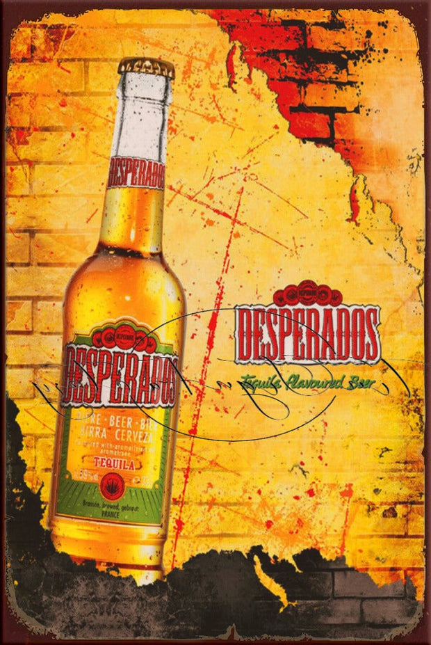 BEER DESPERADO Retro/ Vintage Tin Metal Sign Man Cave, Wall Home Décor, Shed-Garage, and Bar