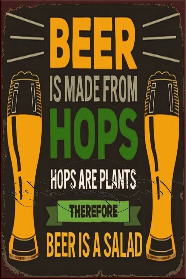 BEER IS A SALAD Retro/ Vintage Tin Metal Sign Man Cave, Wall Home Décor, Shed-Garage, and Bar