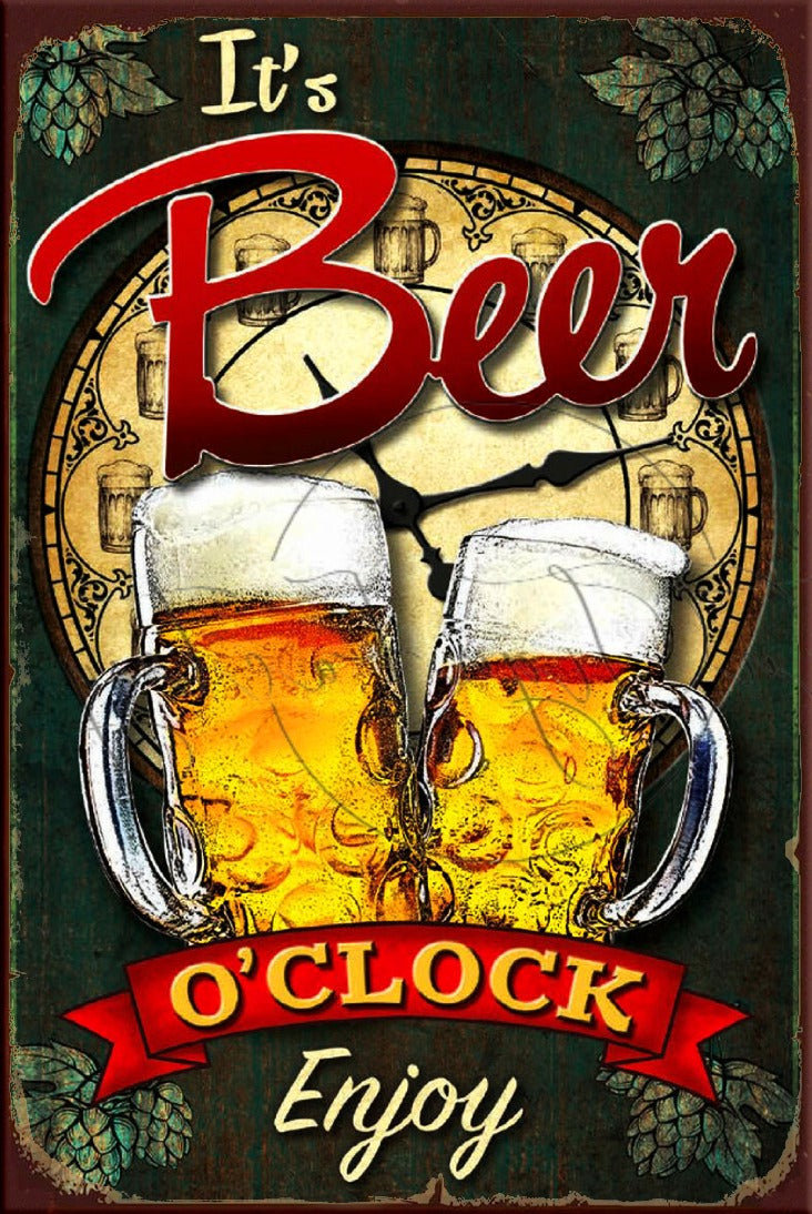 BEER O'CLOCK Rustic Look Vintage Shed-Garage and Bar Man Cave Tin Meta
