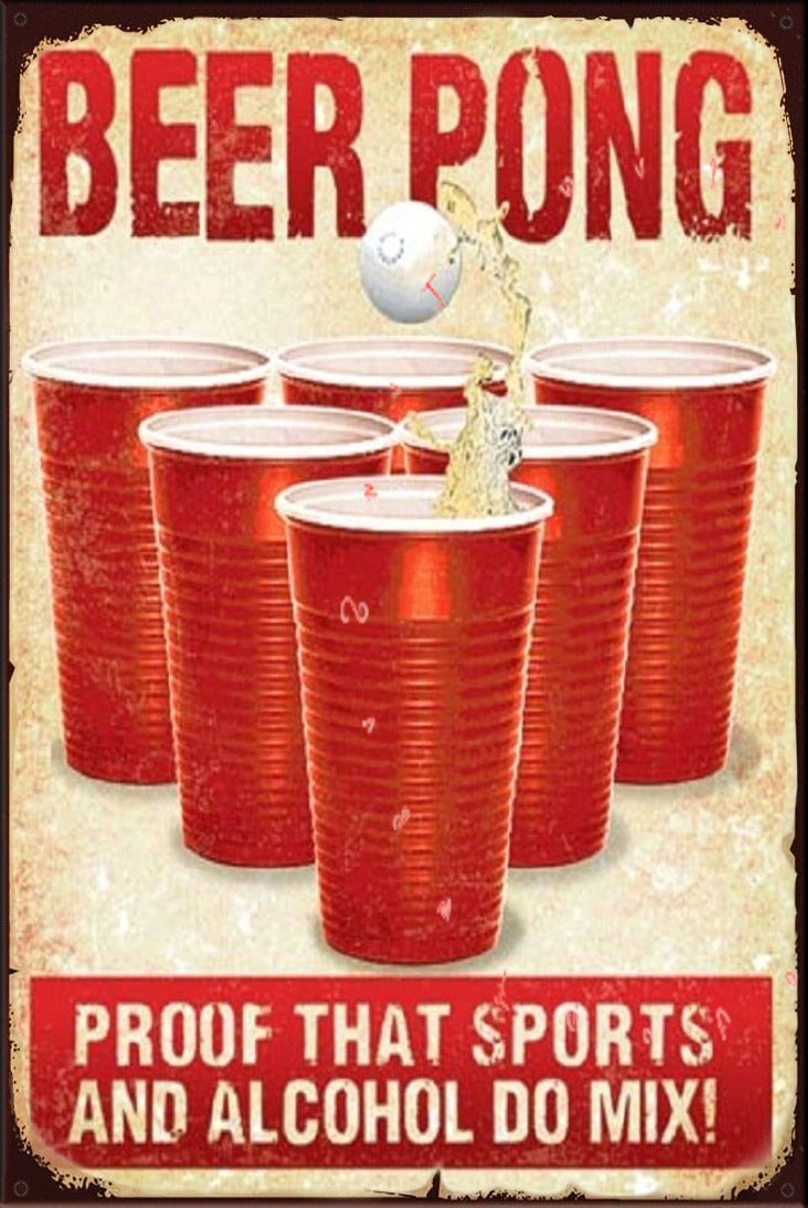 BEER PONG Rustic Look Vintage Shed-Garage and Bar Man Cave Tin Metal Sign
