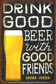 BEER WITH FRIENDS Retro/ Vintage Tin Metal Sign Man Cave, Wall Home Décor, Shed-Garage, and Bar