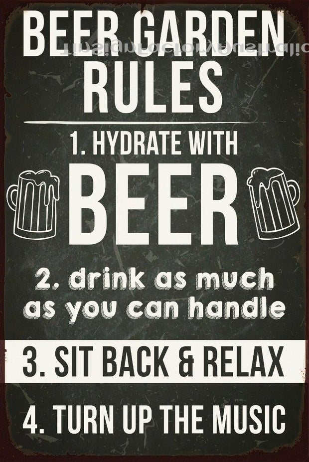 BEER GARDEN RULES Rustic Retro/Vintage Home Garage Wall Café Resto or Bar Tin Metal Sign