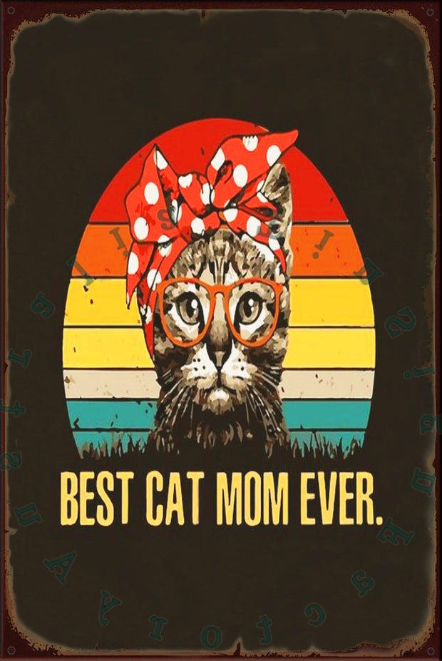 BEST MOM CAT Rustic Look Vintage Shed-Garage and Bar Man Cave Tin Metal Sign