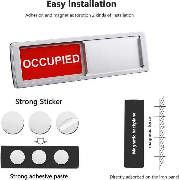 Privacy Sign, Vacant Occupied Sign for Home Office Restroom Conference Hotels Hospital, Slider Door Indicator Tells Whether Room Vacant or Occupied, 7'' X 2'' - Silver