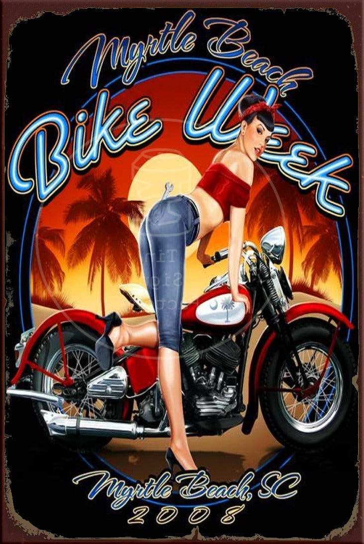 BIKE WEEK 2008 Rustic Look Vintage Shed-Garage and Bar Man Cave Tin Metal Sign