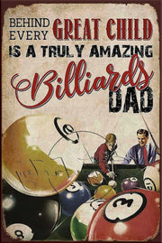 BILLIARD'S DAD Retro/ Vintage Tin Metal Sign Man Cave, Wall Home Décor, Shed-Garage, and Bar