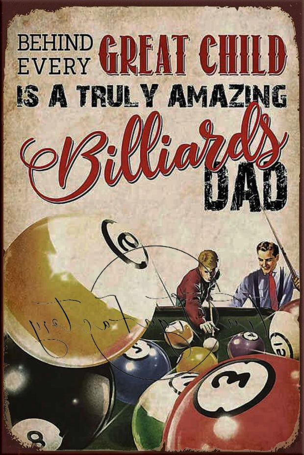 BILLIARD'S DAD Retro/ Vintage Tin Metal Sign Man Cave, Wall Home Décor, Shed-Garage, and Bar