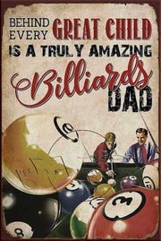 BILLIARD'S DAD Retro/ Vintage Tin Metal Sign Man Cave, Wall Home Décor, Shed-Garage, and Bar