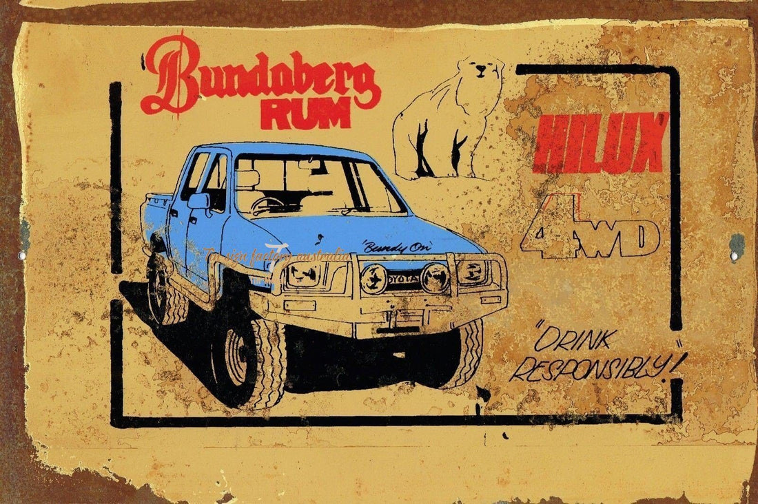 BUNDABERG RUM HILUX 4WD Rustic Look Vintage Tin Metal Sign Man Cave, Shed-Garage, and Bar